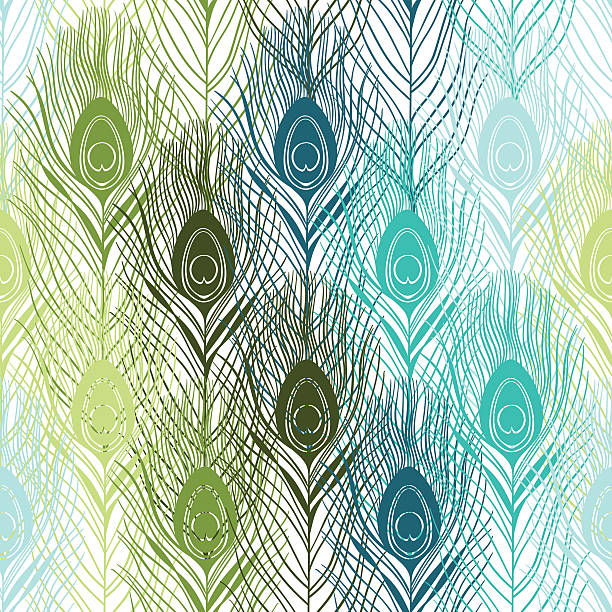 бесшовный узор с павлиньими перьями. hand-drawn vector background. - pattern peacock multi colored decoration stock illustrations