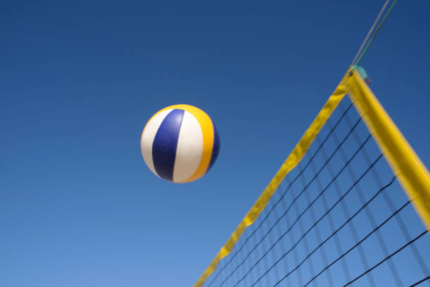 istock Beach volleyball and net under clear blue sky 531162235