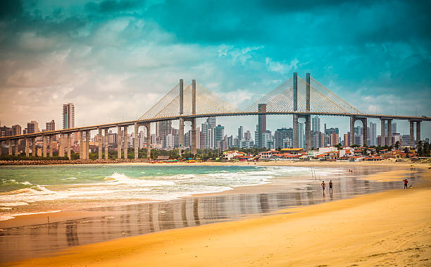 City of Natal beach with Navarro Bridge, Brazil stock photo