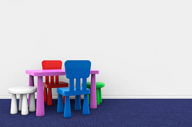 istock Kids desk and chairs against a wall 531166183