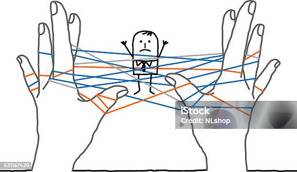 Big Hands And Cartoon Businessman Confused Network Stock Illustration - Download Image Now