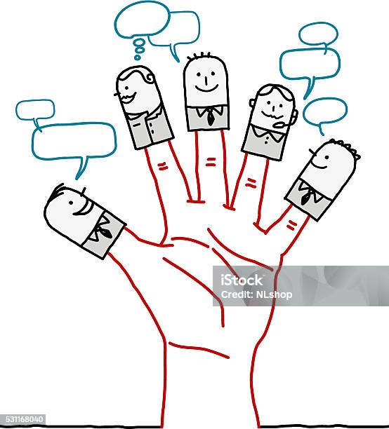 Big Hand And Cartoon Characters Social Business Network Stock Illustration - Download Image Now