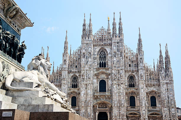 Lion on Piazza del Duomo, Milan, Italy. Composite photo