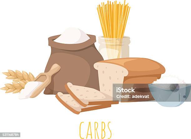 Carbohydrate Food Vector Illustration Stock Illustration - Download Image Now - Carbohydrate - Food Type, Bread, Wholegrain