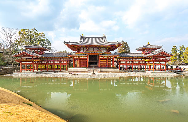 Uji, Kyoto, Japan - Febuary 11 2015: Byodoin temple built in 998 AD during the Heian period, originally a private residence and converted into a temple by a member of the Fujiwara clan in 1052