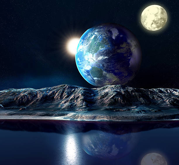 istock Alien Planet With Earth, Moon And Mountains . 531173059
