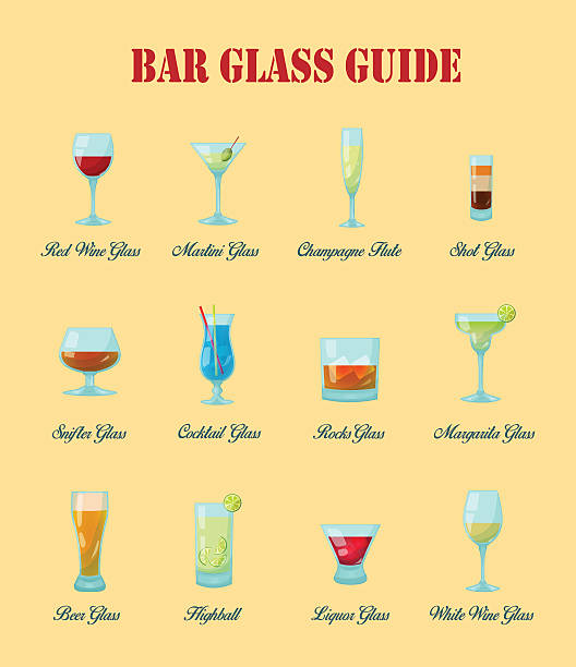 바 유리컵 가이드 컬레션 바 글라스잔 - whisky shot glass glass beer glass stock illustrations