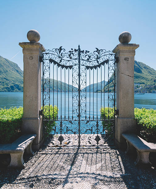 Ancient gate of Ciani Park, in Lugano, Switzerland stock photo