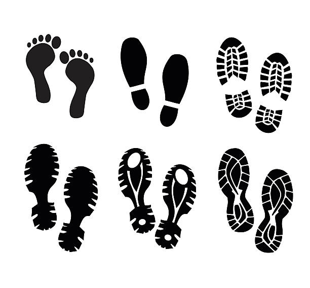 신발 및 피복하지 않은 발 설정 - shoe print stock illustrations