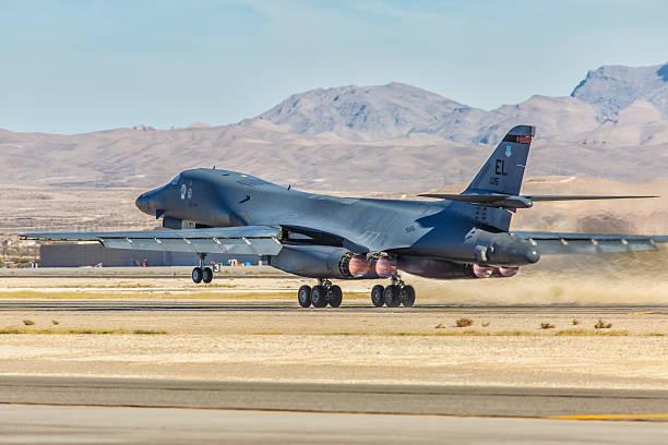 Las Vegas, USA - November 9, 2014: B-1B Lancer takes off from Nellis AFB during Aviation Nation airshow on November 9,2014 in Las Vegas,NV. This strategic bomber used by the USAF entered service in 1986.