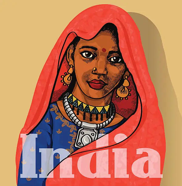 Vector illustration of Indian girl retro vintage colorfull backgound for your design