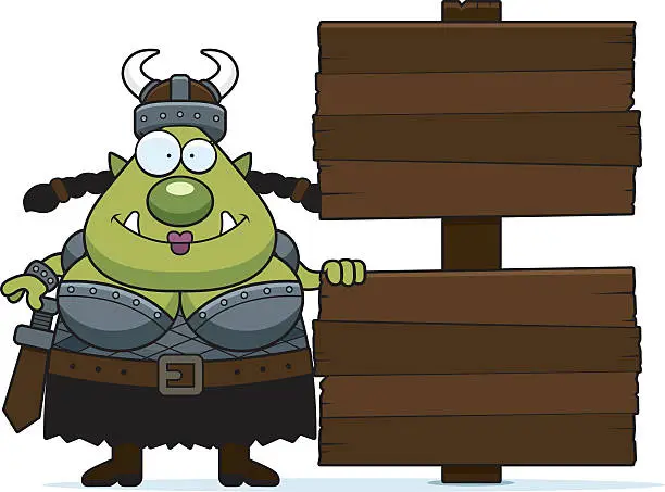 Vector illustration of Cartoon Orc Wood Sign