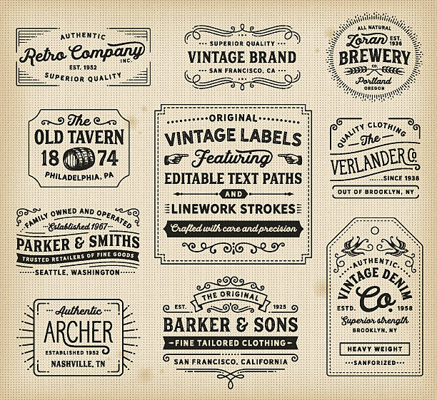 vintage etykiety i oznakowanie - etykieta ilustracje stock illustrations