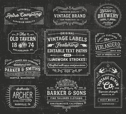 Retro labels, signs, frames, banners and badges. EPS 10 file. Fonts used: Hanley Font Collection. File is layered and global colors used. AI CS file included with editable text paths. More works like this linked below.
