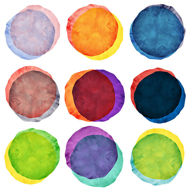 акварель окрашенные круги различных - purple watercolor painting watercolour paints abstract стоковые фото и изображения