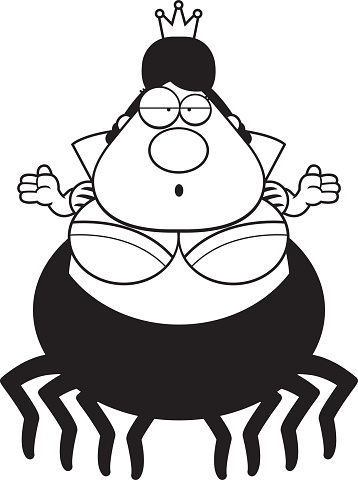 A cartoon illustration of a spider queen looking confused.