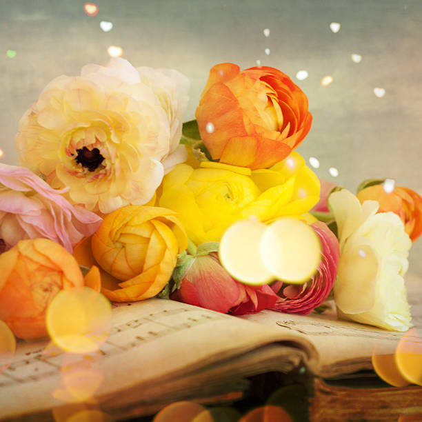 flowers Bouquet on the open book