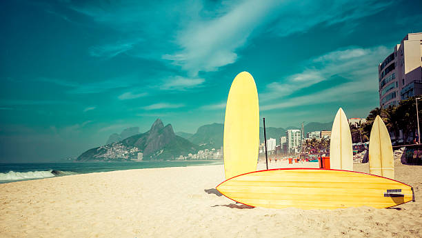 istock Surfboards standing upright on the beach, Rio de Janeiro- Brazil 531183757