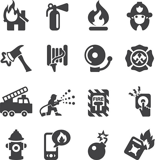 ilustrações, clipart, desenhos animados e ícones de departamento de bombeiros silhueta de ícones/eps10 - bomba petrolífera