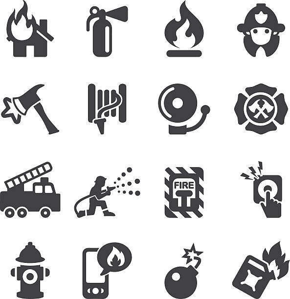 bildbanksillustrationer, clip art samt tecknat material och ikoner med fire department silhouette icons | eps10 - brandvarnare