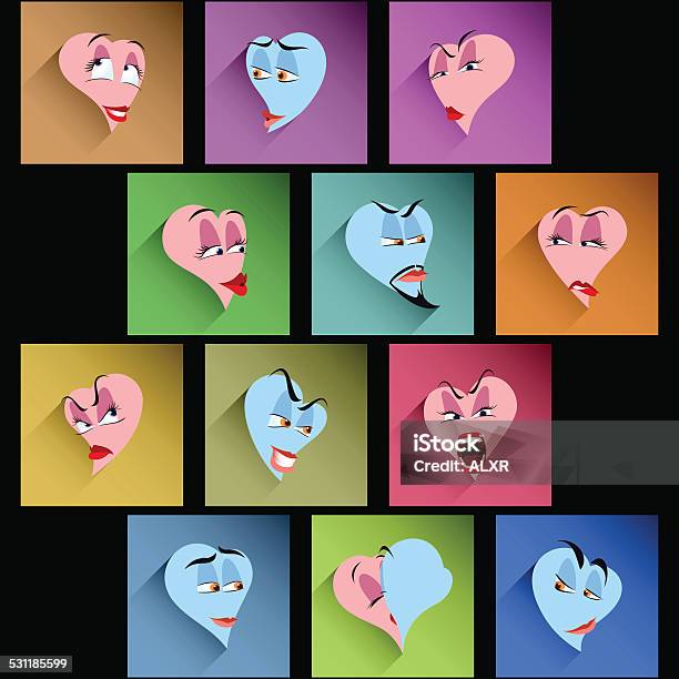 Set Smile Avatar Icon Heart Emotion Flat Shadow Valentines Stock Illustration - Download Image Now