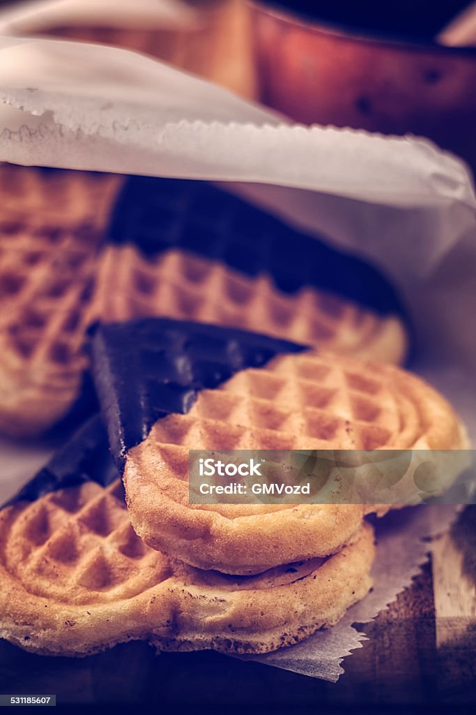 Heart Shaped Waffles Romantic heart shaped waffles with dark chocolate. They are perfect for romantic breakfasts or delicious valentine´s day treats. 2015 Stock Photo