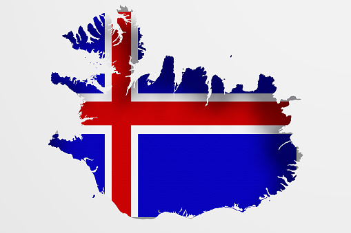 3d rendering of Iceland map and flag on white background.