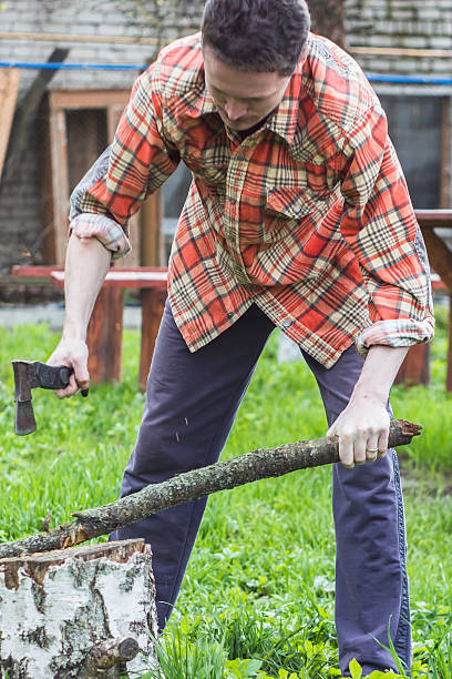 istock Young man chopping wood 531188398