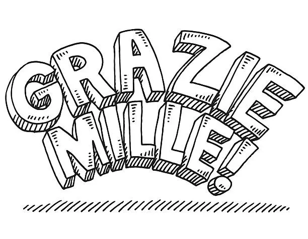 Vector illustration of Grazie Mille Text Drawing