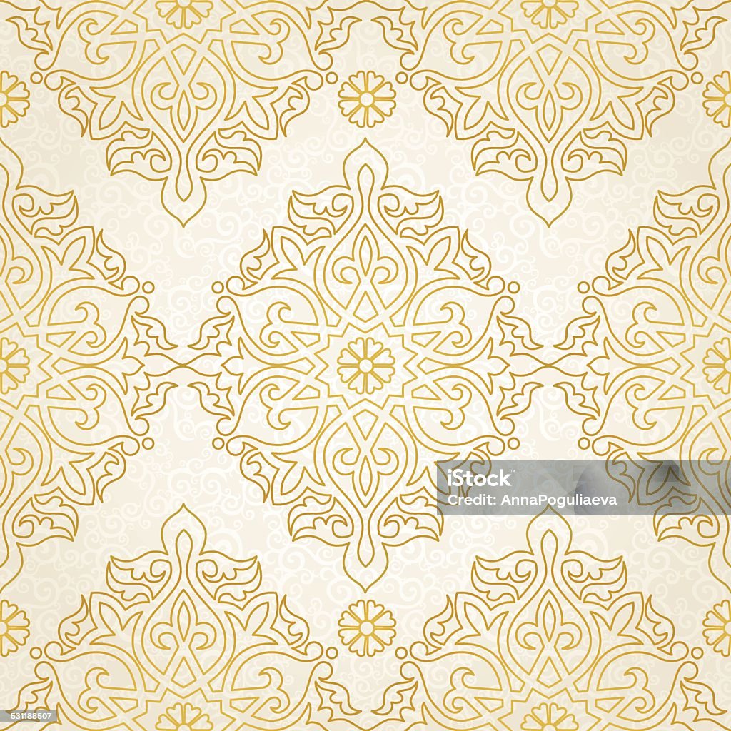 Vector seamless pattern in Eastern style. Vector seamless pattern in Eastern style. Beige monochrome element for design. Ornamental lace tracery on light background. Ornate floral decor for wallpaper. Endless texture. Golden pattern fill. 2015 stock vector