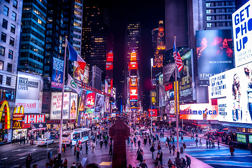 A night shot of Time Square, New York, USA