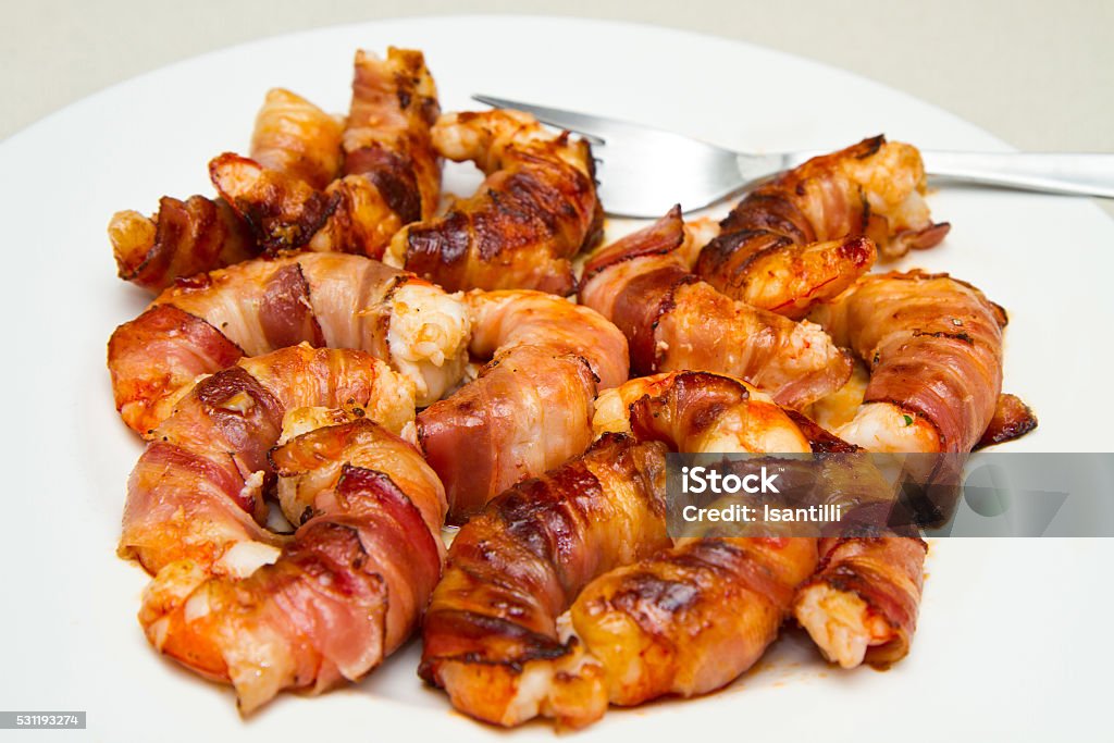 shrimp with bacon Appetizer Stock Photo