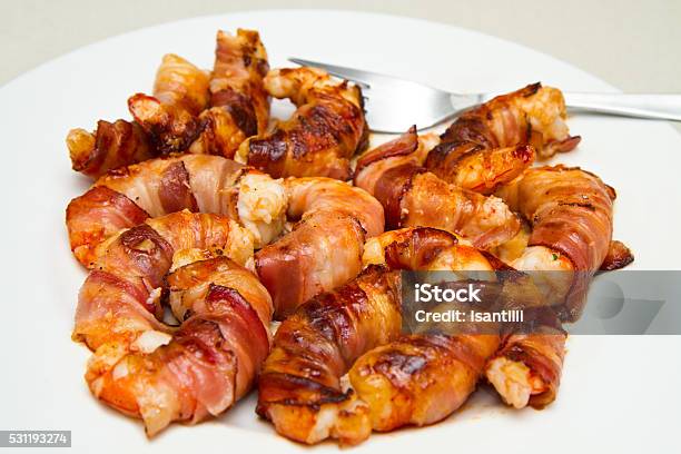 Shrimp With Bacon Stock Photo - Download Image Now - Appetizer, Bread, Dining