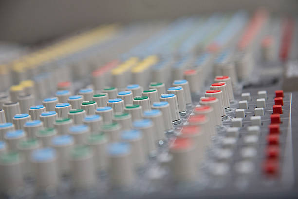 istock Sound mixer control panel, closeup of audio faders 531193854