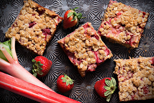 Strawberry Rhubarb  Crumb Bars Seen From Above