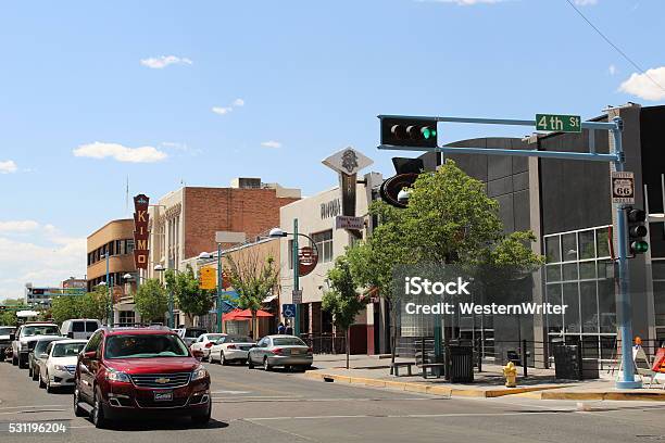 View Along Route 66 In Albuquerque Stock Photo - Download Image Now - Albuquerque - New Mexico, Downtown District, New Mexico