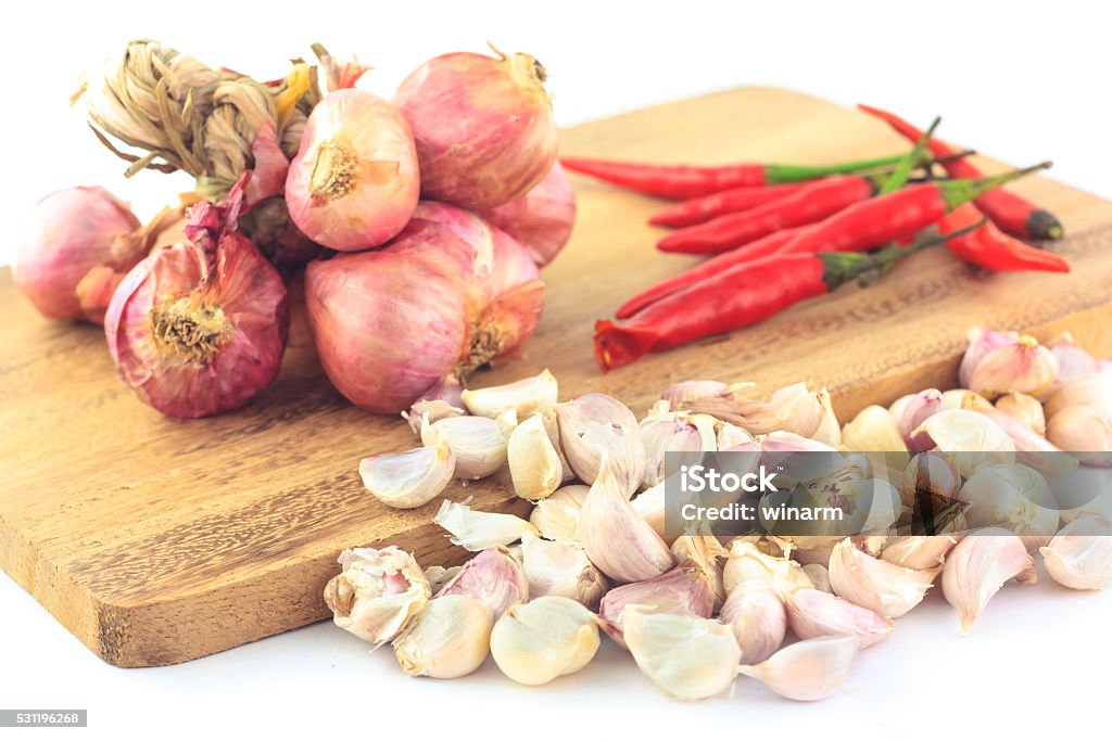 garlic on white background group of garlic,onion and chilli Aromatherapy Stock Photo