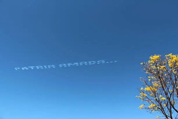 Message made in the sky of Brasilia - Brazil by the Smoke Squadron in honor of Brazil's Independence Day, photographed on September 7, 2014, on the Esplanade of Ministries. 