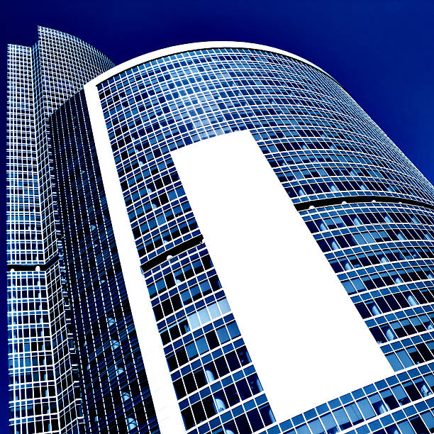 istock abstract crop of modern skyscraper with white placard 531212971
