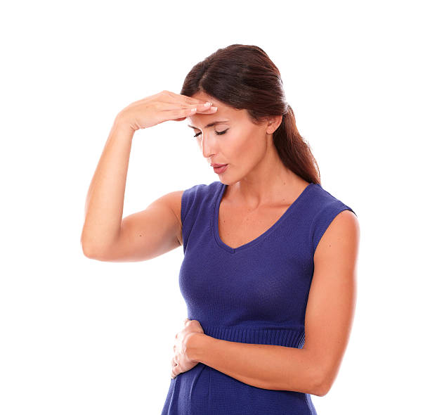 istock Lovely lady with hand on head and closed eyes 531214541