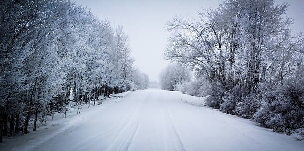 Snow covered country road stock photo