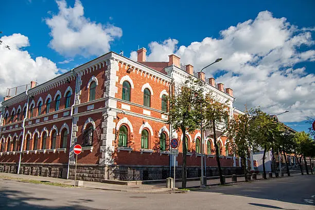 Historic building on the city street. Daugavpils, Latvia.