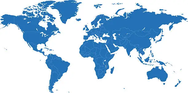 Vector illustration of World simple blue map on white background