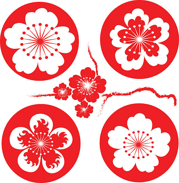 illustrazioni stock, clip art, cartoni animati e icone di tendenza di sakura fiori - blossom growth single flower cherry blossom