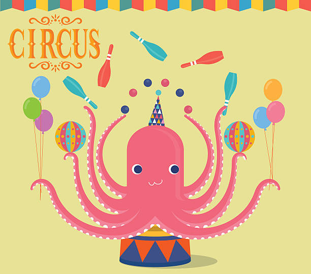 Circus Octopus juggling Circus show with Octopus  traveling carnival illustrations stock illustrations