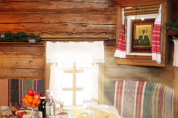 istock Traditional Russian wooden house inside 531230995