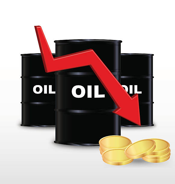 istock Oil Barrels And Stack Of Gold Coin, Price Fall Concept 531236958