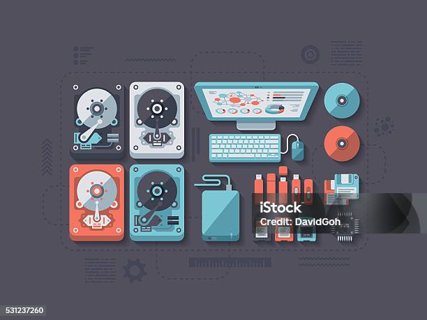 Storage Drawing Pc Data Storage Flat Design Concept Stock Illustration - Download Image ...