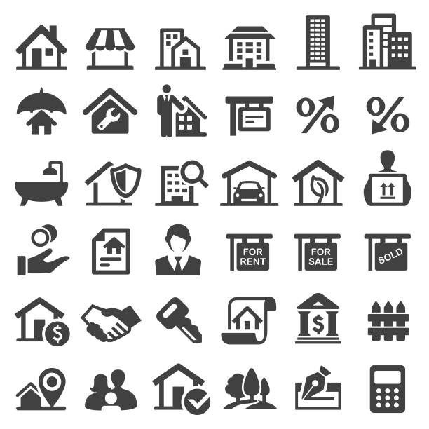 illustrazioni stock, clip art, cartoni animati e icone di tendenza di immobiliare icone-serie grandi - mortgage document