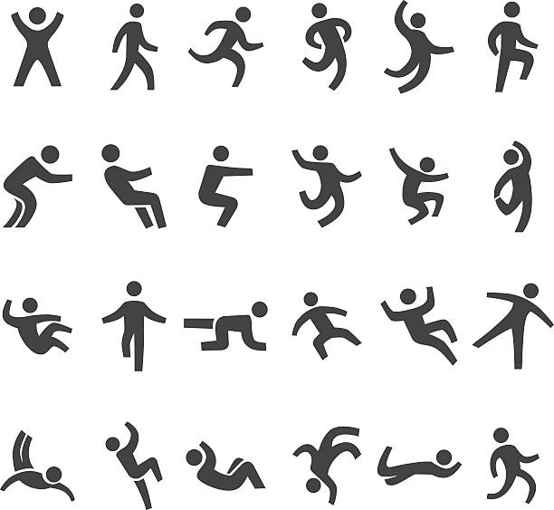 illustrazioni stock, clip art, cartoni animati e icone di tendenza di azione e icone-serie di grande movimento - healthy lifestyle jumping people happiness